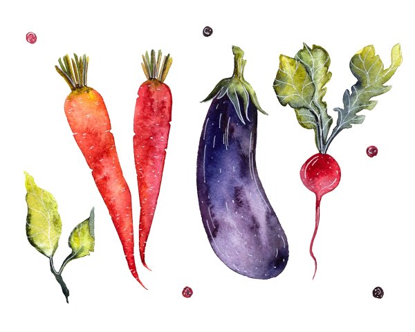 Овощи акварелью