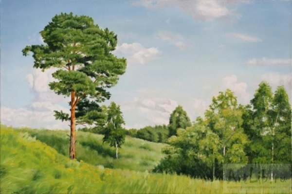 Сосновый лес гуашью