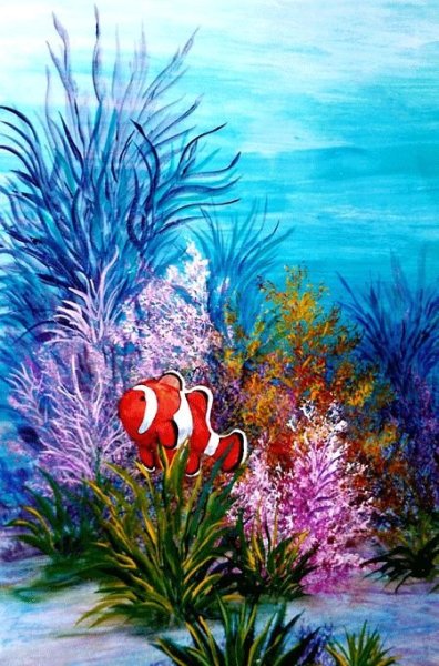 Кораллы и водоросли акварель