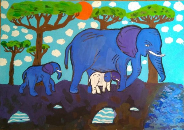 Слон гуашью для детей