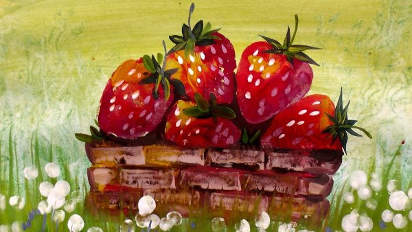 Рисуем клубнику гуашью