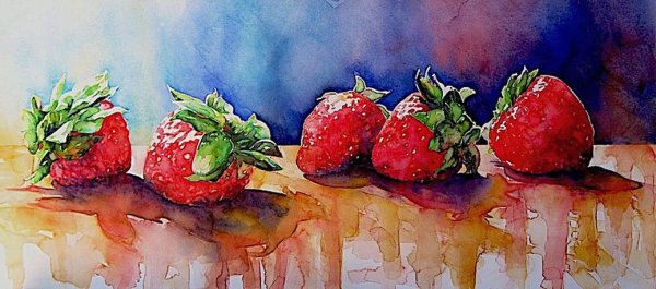 Клубничная акварель натюрморт