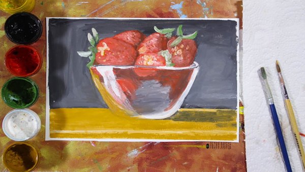Клубника гуашью для начинающих