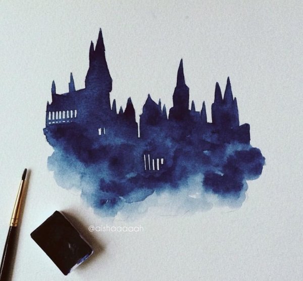 Гарри Поттер Хогвартс арт акварель