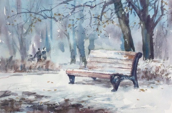 Акварель Марина Трушникова зима