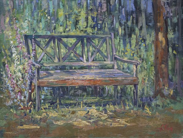 Художник Александр Абинов. Осенняя скамейка.