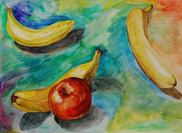 Рисование фруктов красками