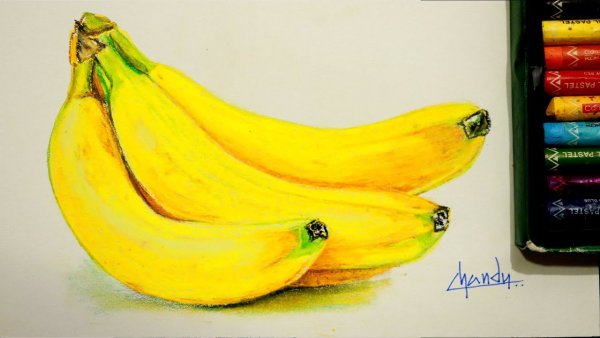Банан цветными карандашами