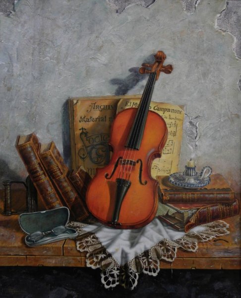 Натюрморт со скрипкой акварель
