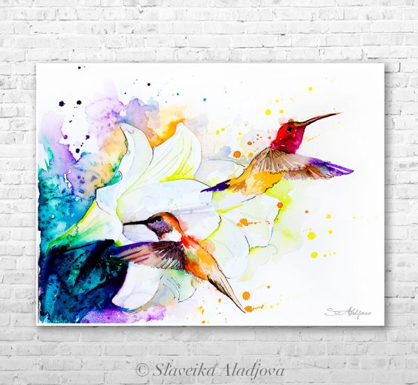 Птицы акварелью абстракция