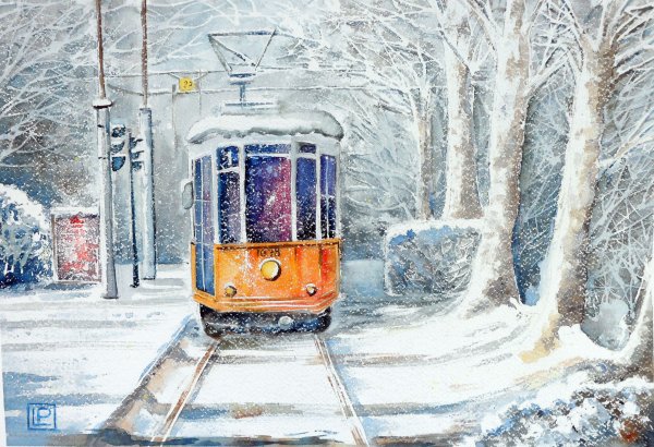 Ночной город гуашью