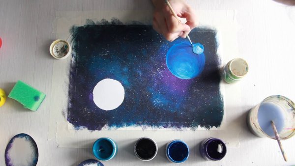 Рисование губкой космос