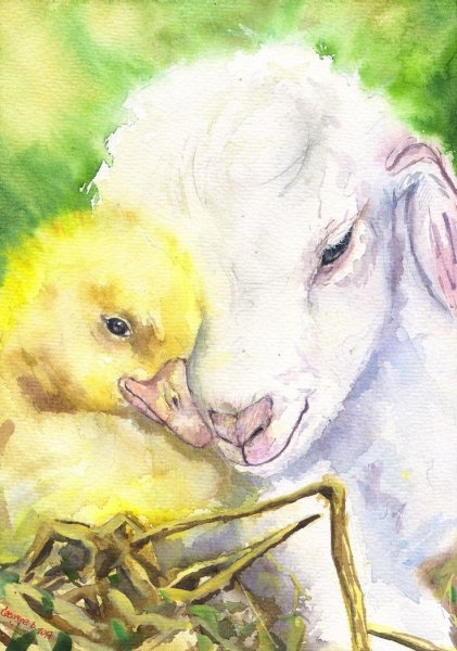 Домашние животные акварелью