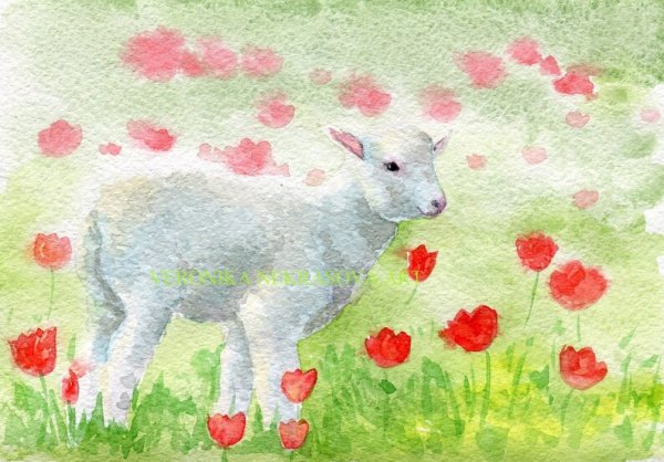 Барашек красками для детей