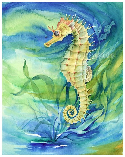 Морские обитатели акварелью