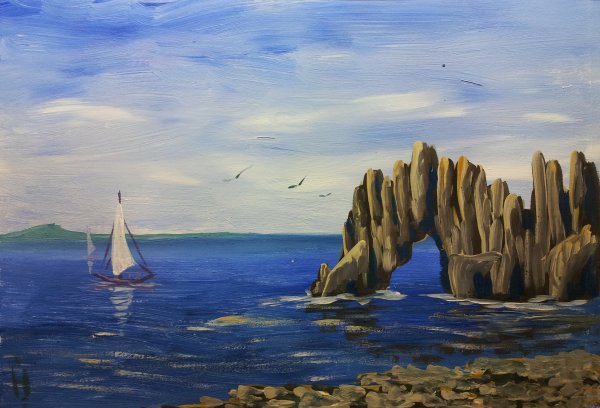 Морской пейзаж гуашью