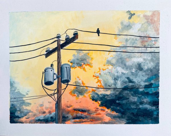 Электропровода на Столбах рисунок