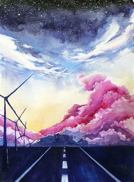 Небо нарисованное акварелью