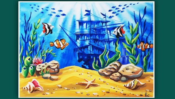 Подводный мир гуашью