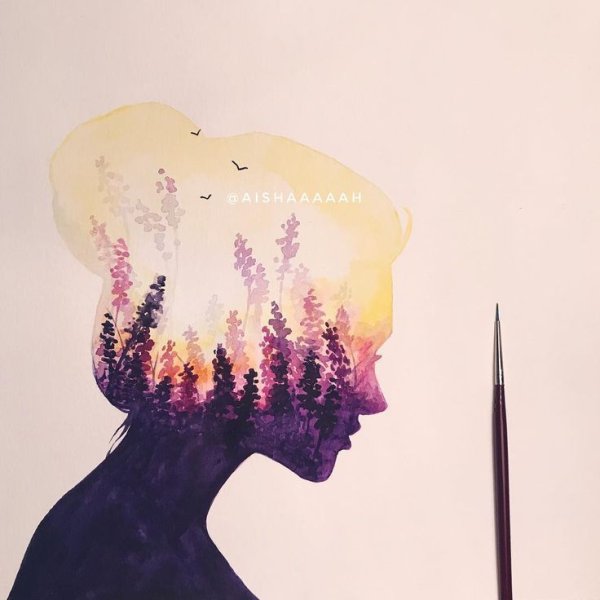 Силуэт акварель