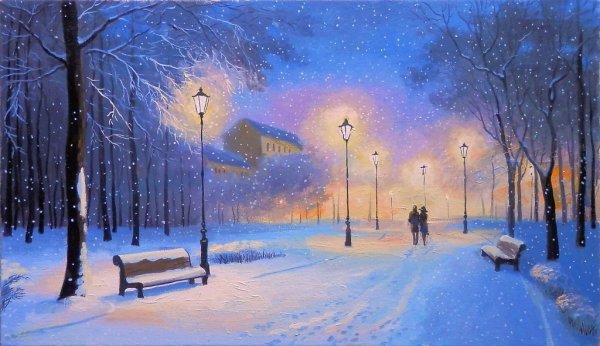 Зимний домик в лесу акварель