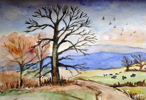 Правополушарное рисование осенний пейзаж