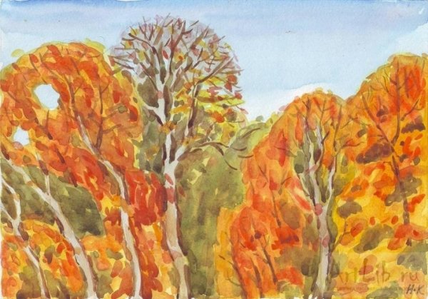 Рисование осеннего пейзажа акварелью