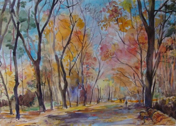 Поздняя осень гуашь