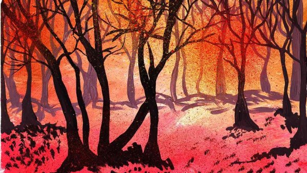 Изо пейзаж в теплых тонах акварель