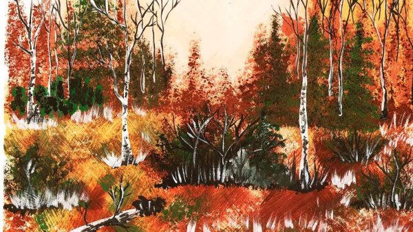 Осенняя аллея гуашью