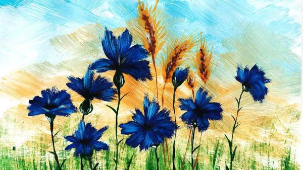 Василек гуашью
