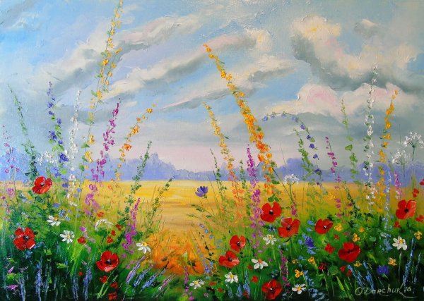 Летний пейзаж акрилом