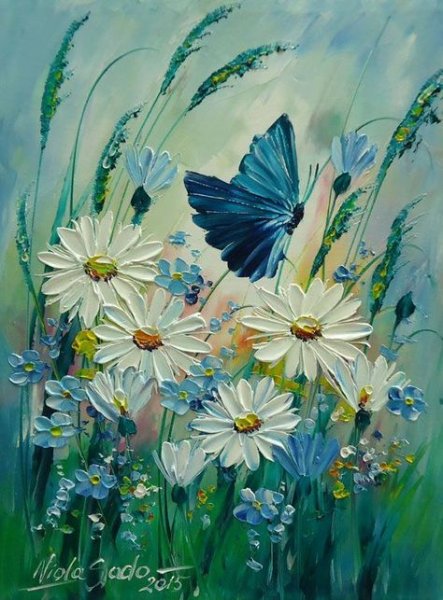 Ромашки акрилом на холсте