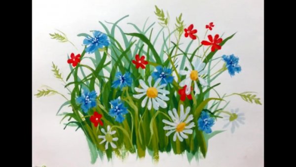 Полевые цветы гуашью для детей