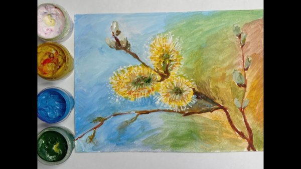 Рисуем вербу восковыми мелками