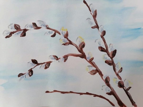 Рисование веточка вербы