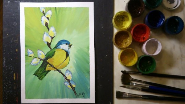 Правополушарное рисование синичка