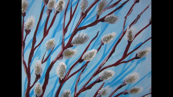 Пейзаж Верба акварель