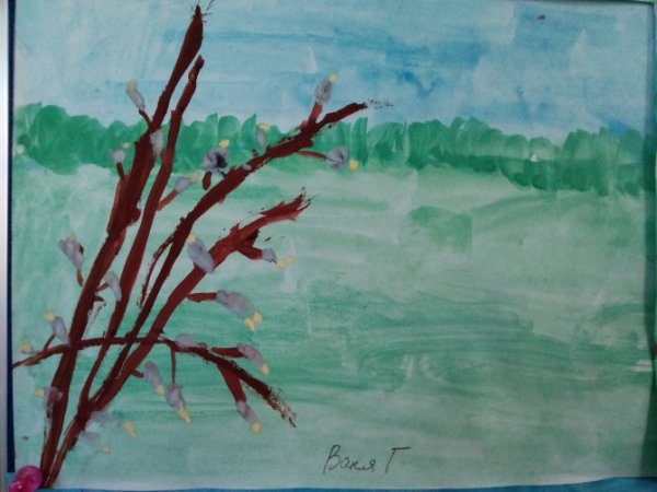 Верба акварелью для детей