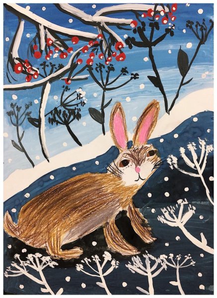 Рисование зайца красками