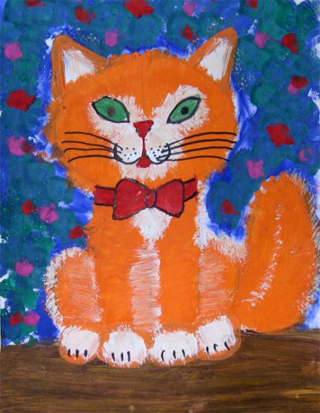 Кот гуашью для детей