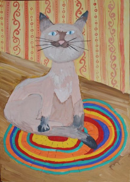 Кот гуашью для детей