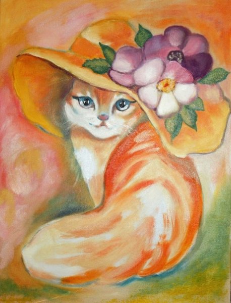 Кошка в шляпке рисунок