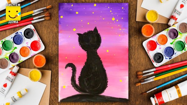 Рисование с детьми красками котик