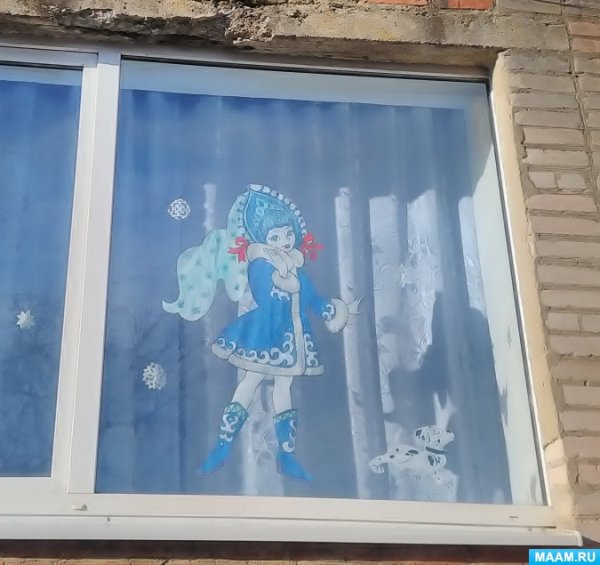 Украшение окон в детском саду гуашью