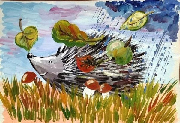 Рисование Ежик красками