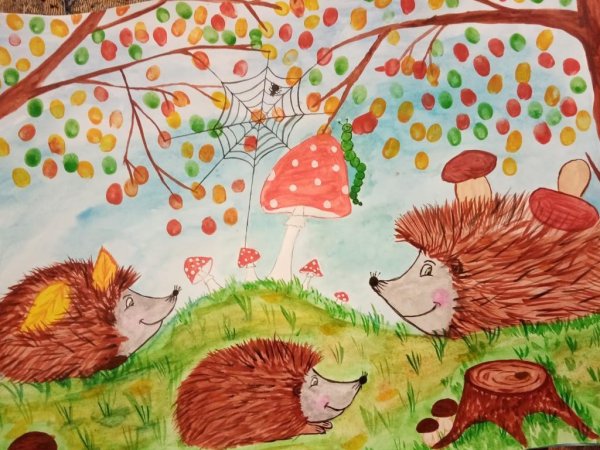 Рисование в старшей группе Ежик осенью