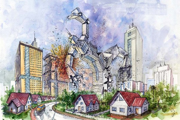 Новостройки акварель