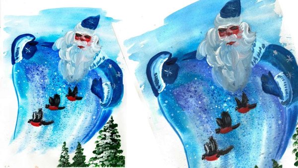 Зимние рисунки гуашью и дед Мороз