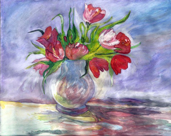 Ваза с цветами натюрморт для детей